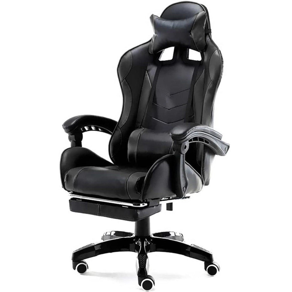 Trade Shop - Sedia Poltrona Gaming Ufficio Casa In Ecopelle Cuscino Lombare Poggiatesta Piedi Nero -