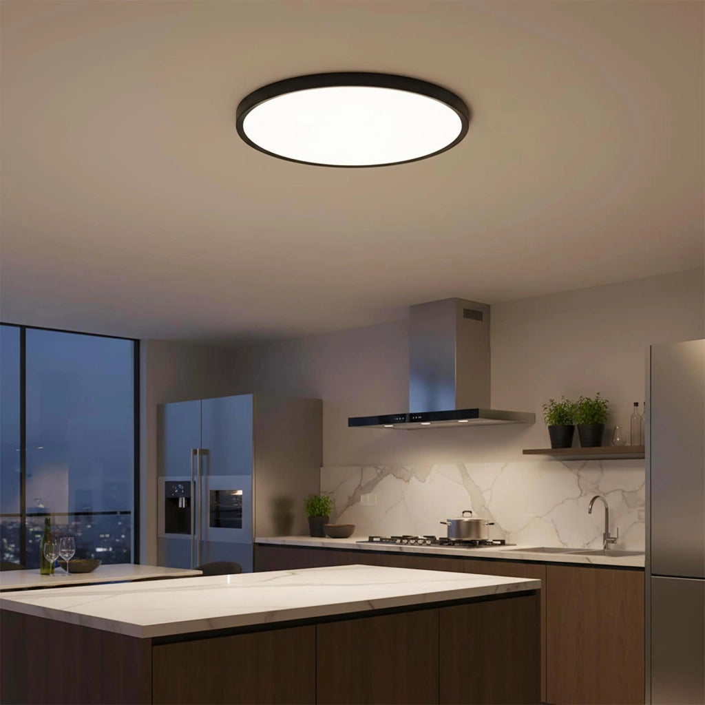 Plafoniera tonda design sottile slim moderna LED 32W CCT IP40 luce soffitto bagno cucina soggiorno ufficio 40cm COLORE NERO
