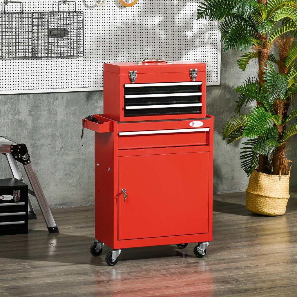 Carrello Attrezzi 2 in 1 con Cassetta e Armadietto ¨C Zephmum ¨C Acciaio Rosso