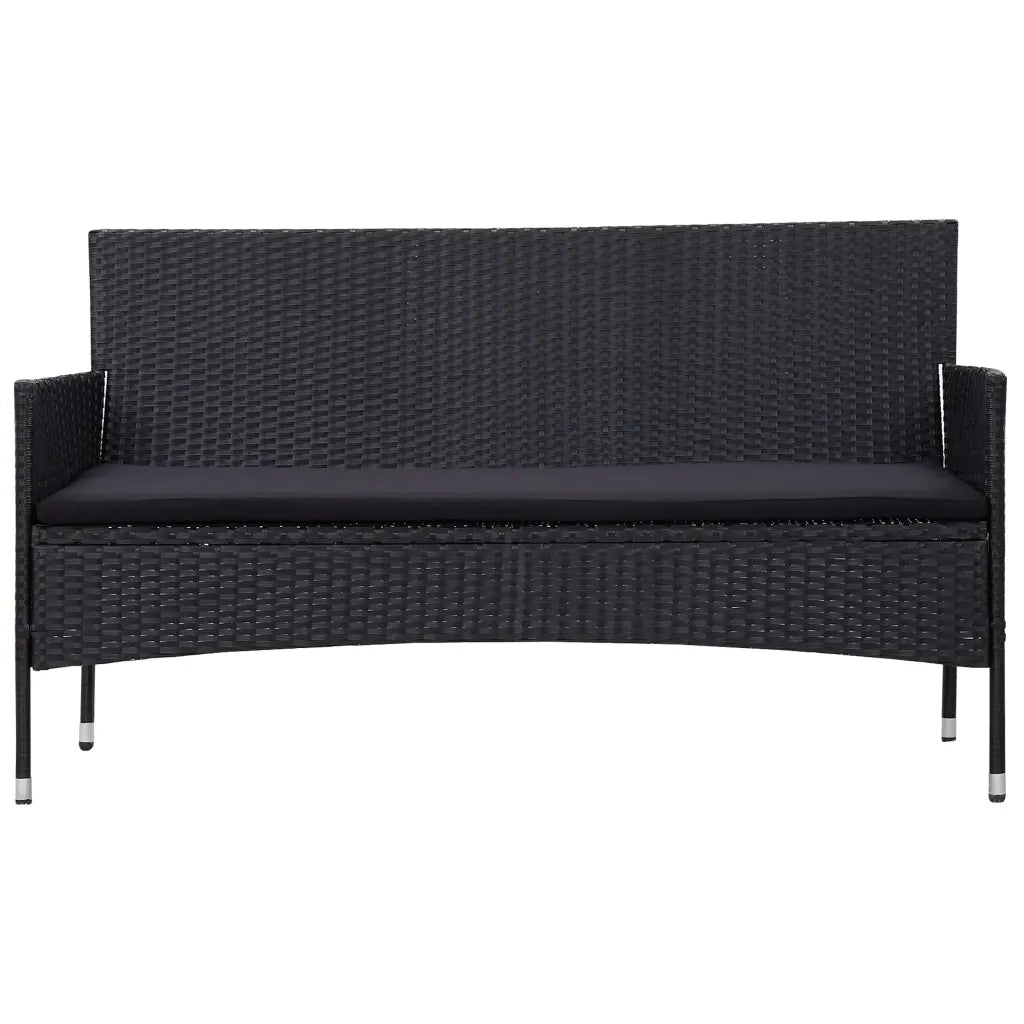 Divano da Giardino a 3 Posti con Cuscini Nero in Polyrattan 45899