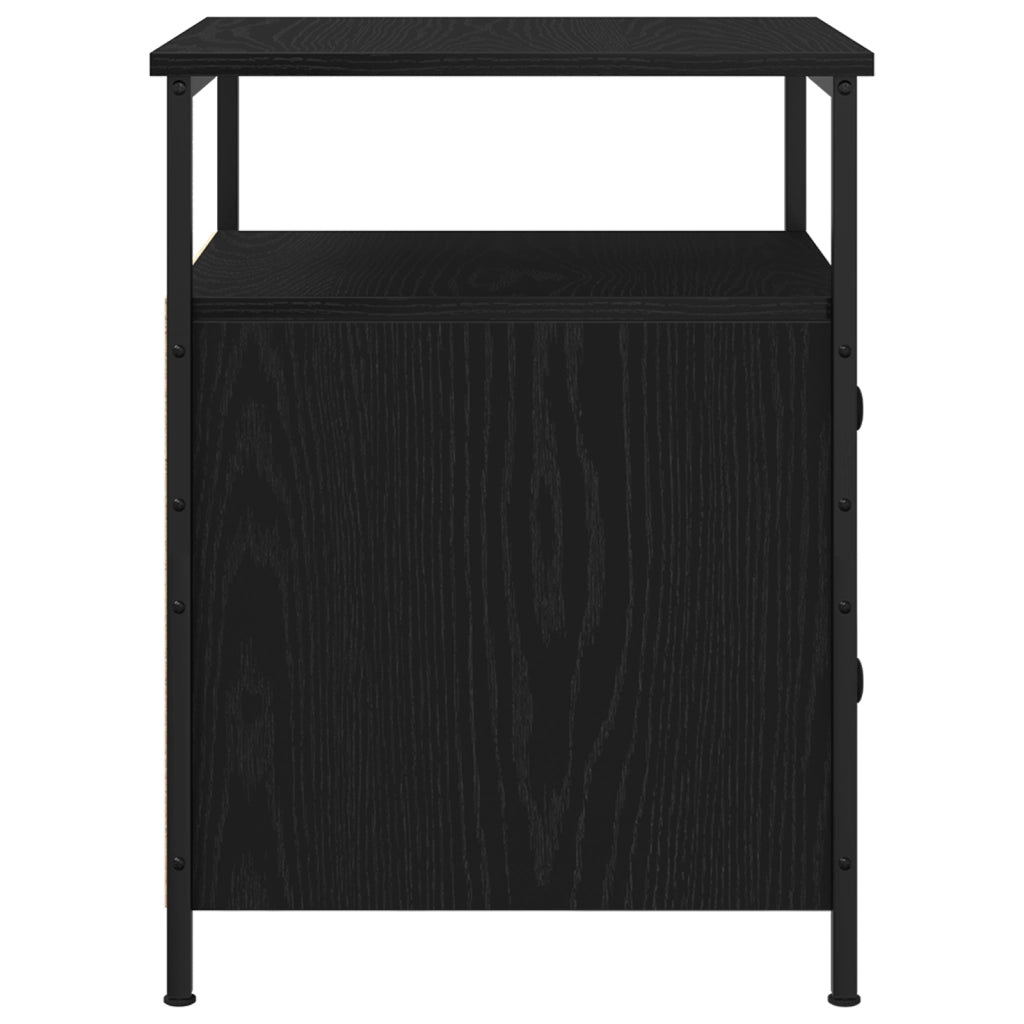 Comodino Nero Rovere 44x45x60 cm Legno Ingenerizzato e Acciaio