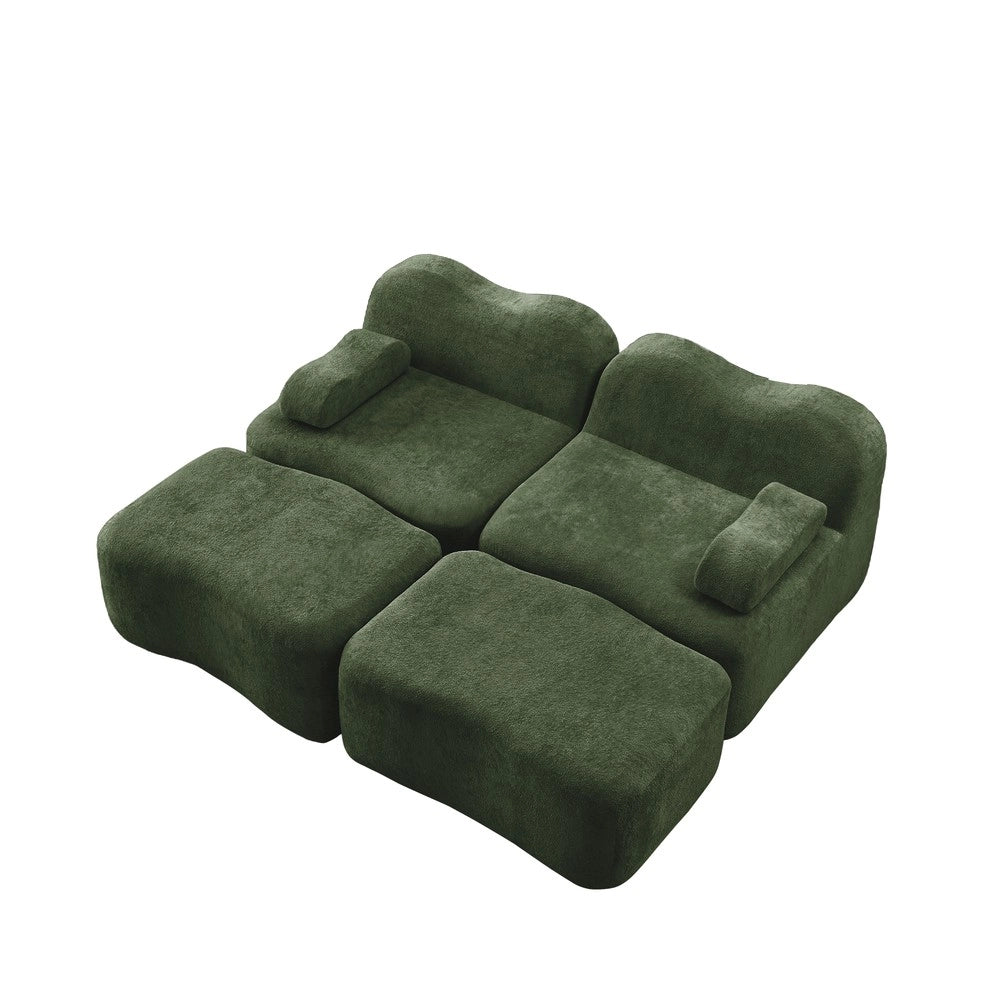 Divano Modulare 2 Posti con Ottomans ¨C Xylo ¨C Verde, Braccioli Mobili, Tessuto