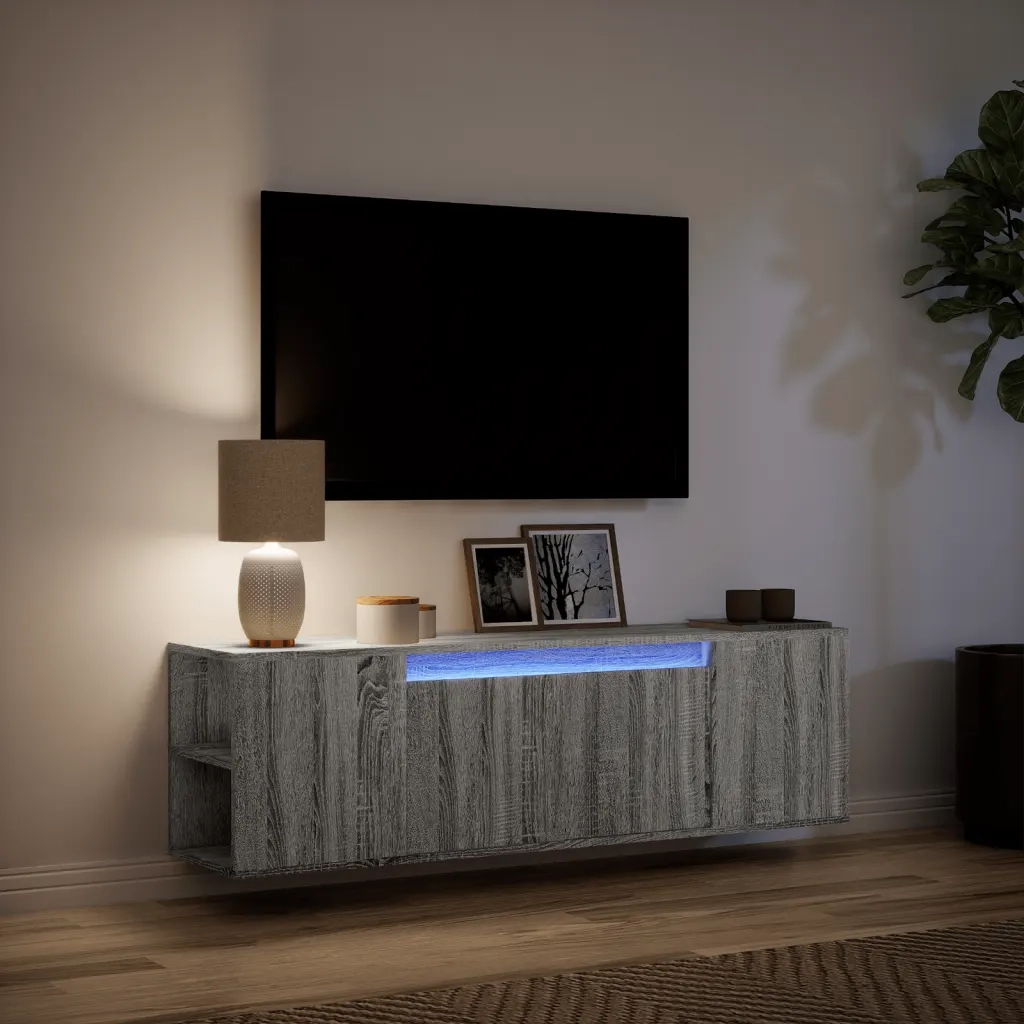 Mobile TV a Parete con Luci LED-Mobile TV a Muro Grigio Sonoma 135x31x39,5 cm