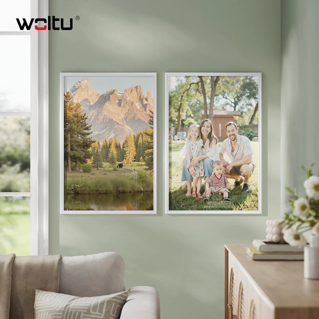 Set di 5 Cornici Foto 50x70 cm con Passepartout, Portafoto da Parete e Tavolo, Verticale o Orizzontale, in Legno Massiccio, Bianco