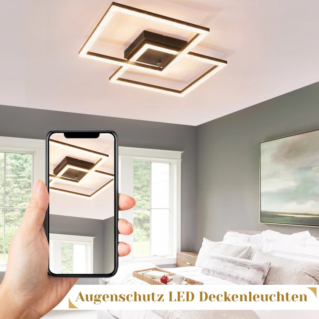ZMH Lampada da soffitto plafoniera LED 24W nera cristallo luce bianco caldo moderna per soggiorno camera letto cucina