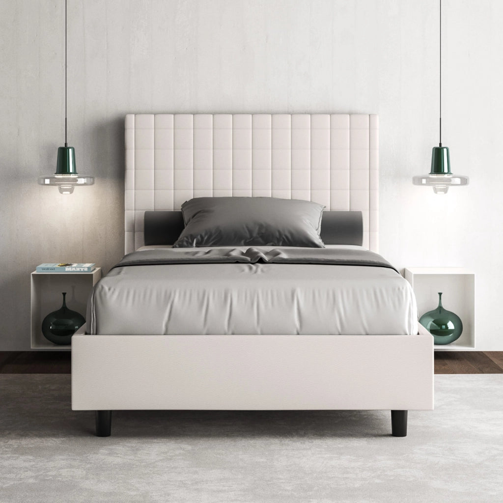 BS COM Letto una piazza e mezza con rete imbottito 110x210 similpelle bianco