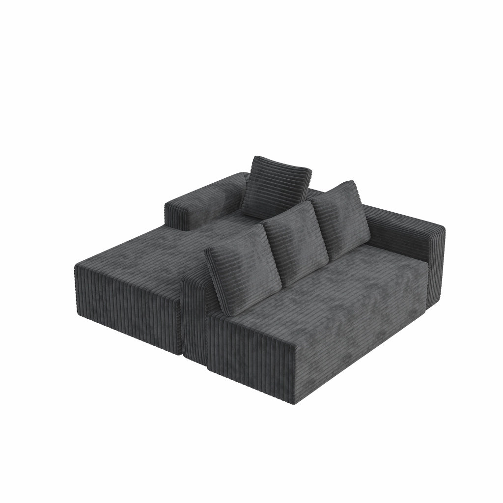 Divano modulare ad angolo con chaise longue e seduta profonda in corduroy grigio 261×168×58 cm
