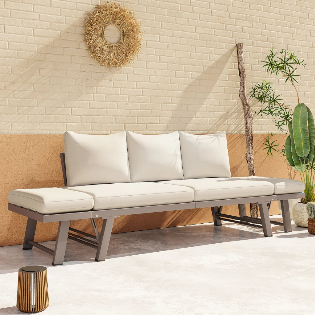 Set da giardino 3 posti con sdraio - Zephmum - Beige con braccioli pieghevoli