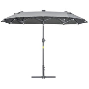 OMBRELLONE DOPPIO CON BASE A CROCE E LUCI LED 295 X 150 X 219 CM GRIGIO
