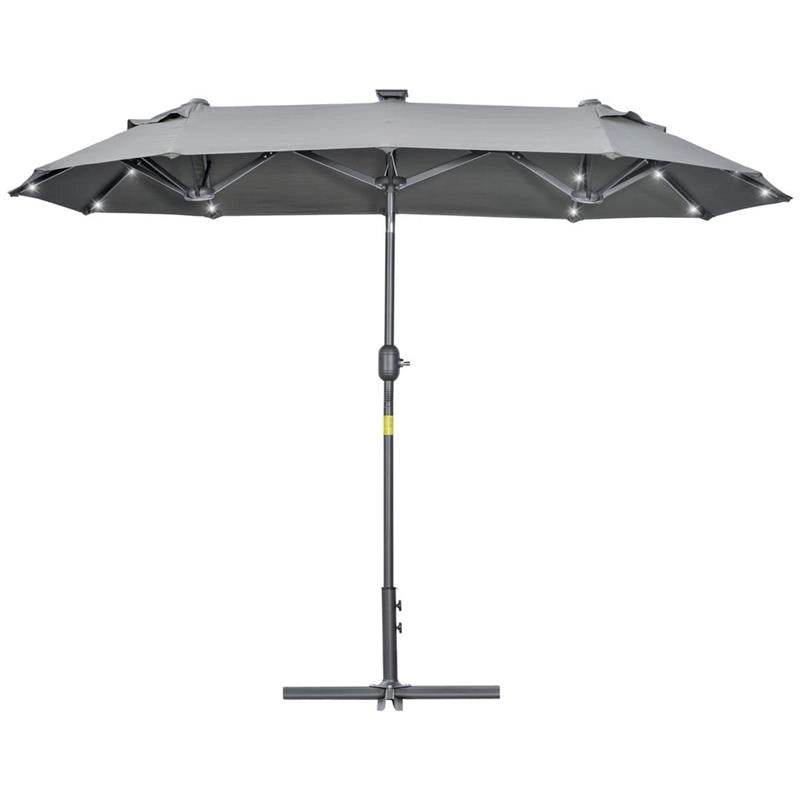 OMBRELLONE DOPPIO CON BASE A CROCE E LUCI LED 295 X 150 X 219 CM GRIGIO