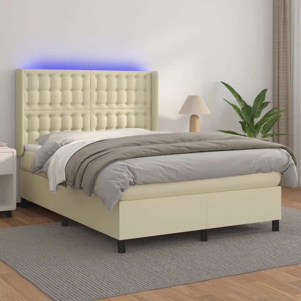 Giroletto a Molle con Materasso e LED Crema 140x200 cm 3139387