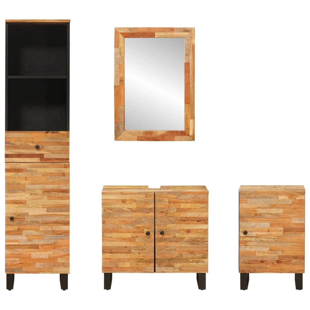 Set da Bagno | Armadio da bagno con cassetto Naturale Legno di mango massello