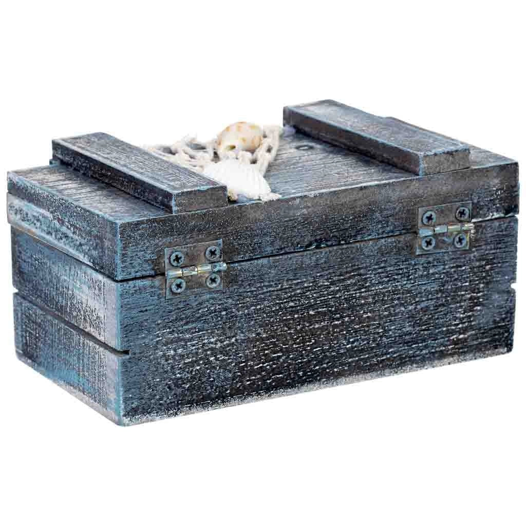 Scatola decorativa in legno blu 13x9x7h cm