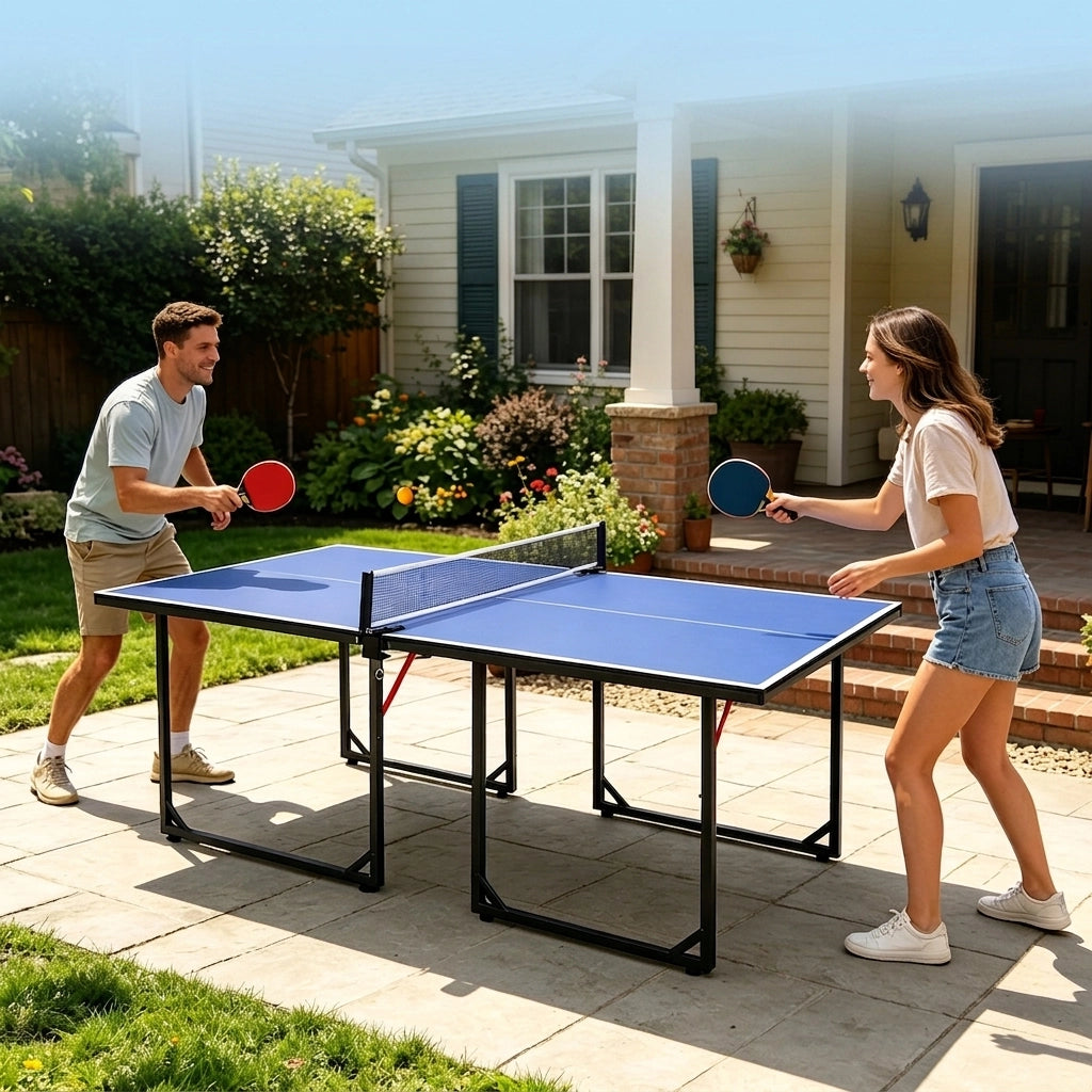 Tavolo da Ping Pong Pieghevole 6 FT 182×91×76;2 cm con Rete; 2 Racchette e 3 Palline; Blu Nero