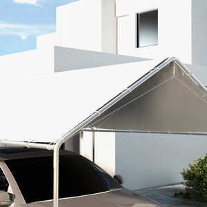 Copertura di Ricambio 600x300 cm Anti-UV per Carport Auto con Corde Elastiche in PE Bianco