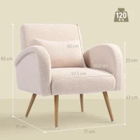 Poltrona per Salotto Moderna in Tessuto Teddy con Cuscino Lombare Sfoderabile, 77x77x83 cm, Beige