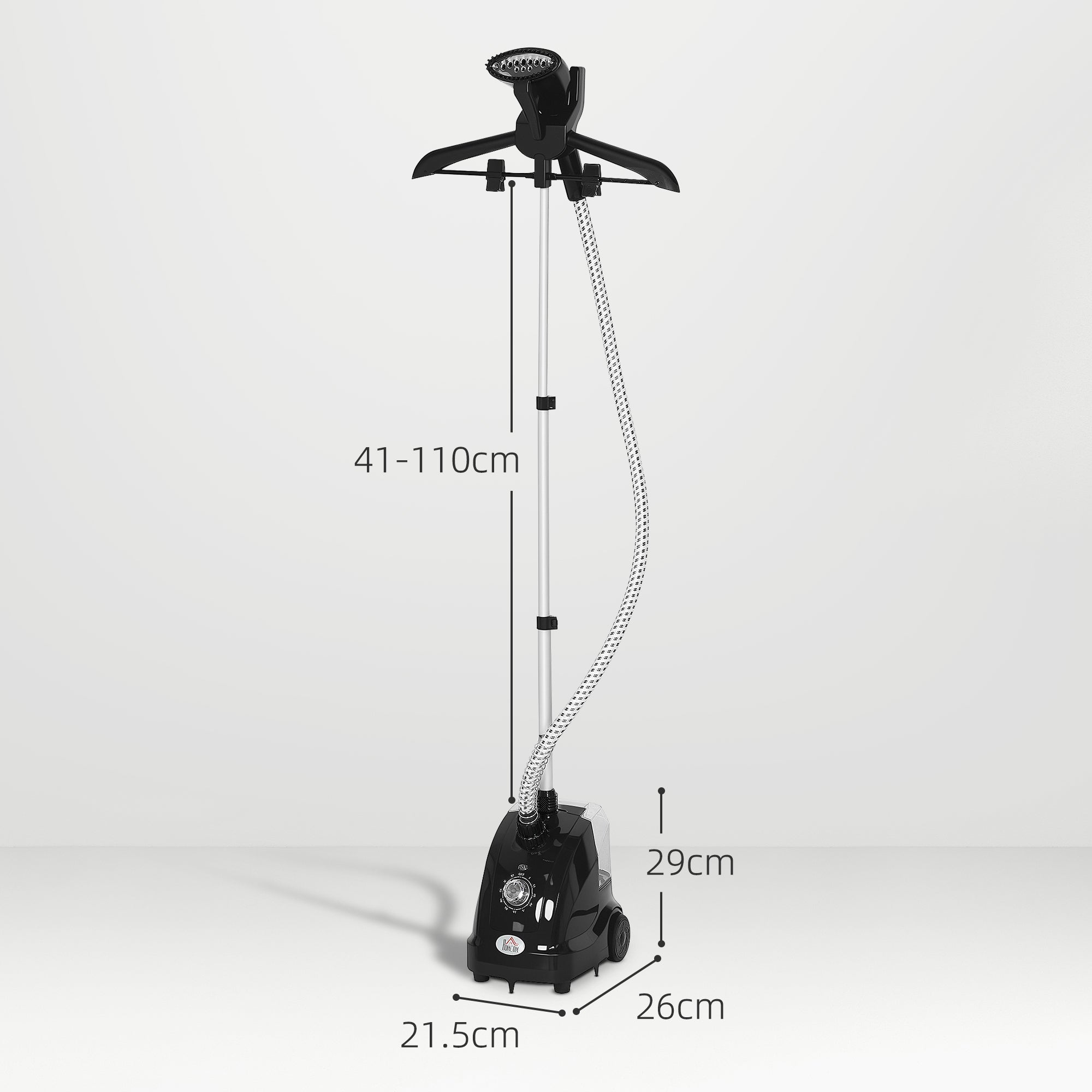 Stiratrice Verticale a Vapore da 1,4L con Asta Estendibile 41-110 cm e Ruote in ABS e PP Nero
