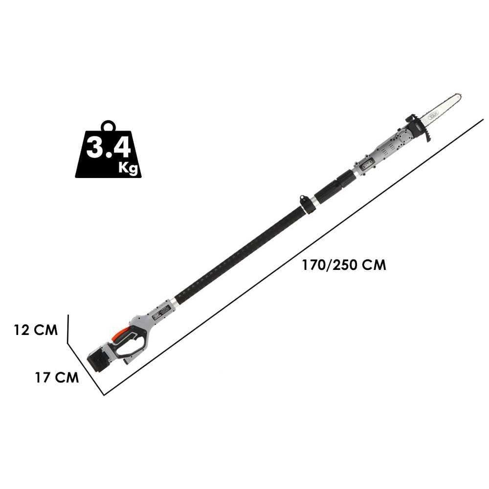 POTATORE MOTOSEGA 8" A BATTERIA TELESCOPICO 1,7-2,5m 2 BATTERIE 21,6V 4Ah VOLPI