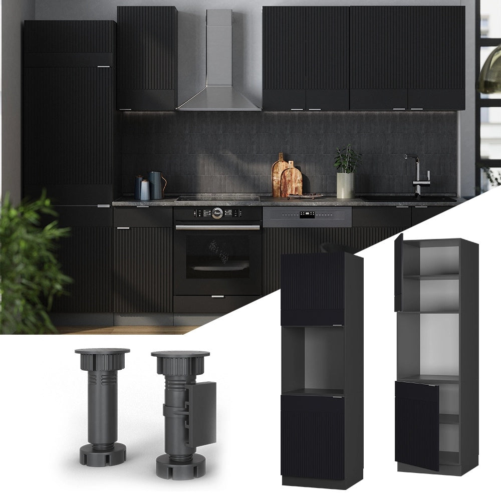 Mobile per forno da incasso Fame-Line Nero rigato/Antracite 60 cm aperto Vicco