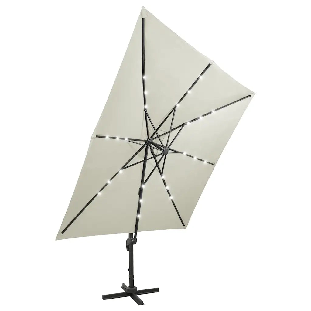 Ombrellone a Sbalzo con Palo e Luci a LED Sabbia 300 cm 312344