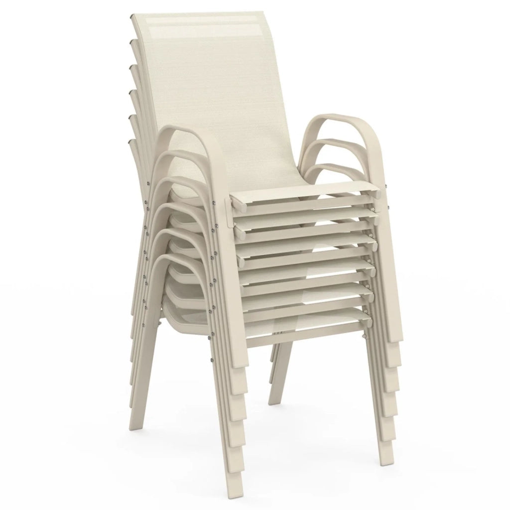 IDMarket - Set di 6 sedie da giardino impilabili in metallo e textilene LYMA beige