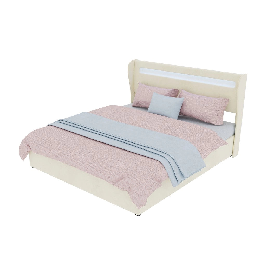 Letto Contenitore Imbottito con LED ¨C MINIMAL ¨C Beige 160x200 con Materasso