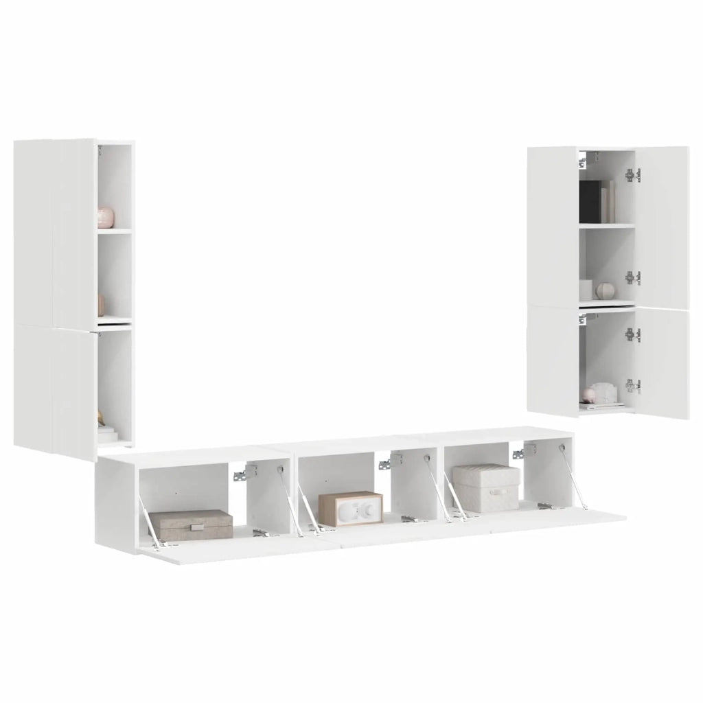 Set mobile TV Montaggio a parete 4 pcs Bianco Legno multistrato 3409042