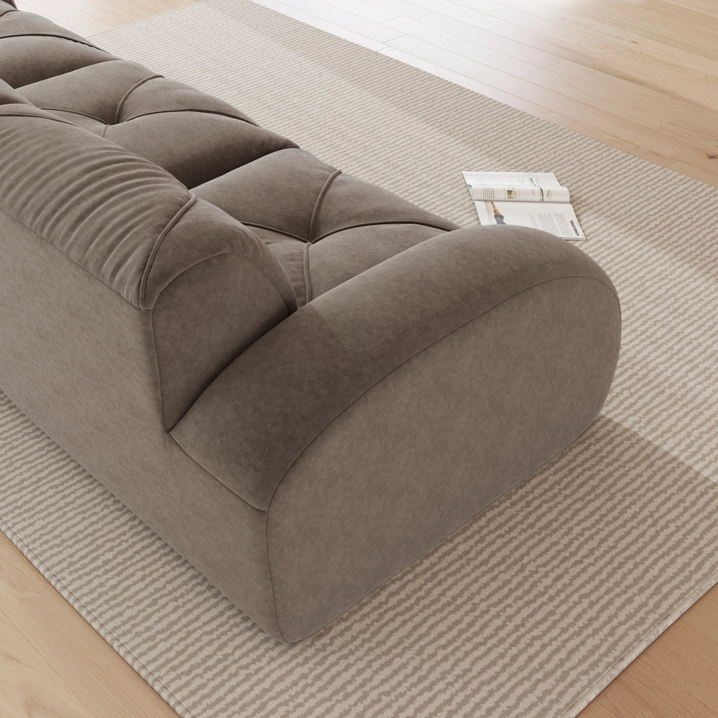 Divano modulare a 2 posti con pouf in chenille taupe con schiuma 32D senza telaio 76 × 204 × 171 cm