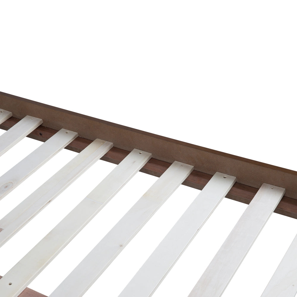 Letto 160 x 200 cm in frassino scuro con testiera imbottita in MDF e rete a doghe