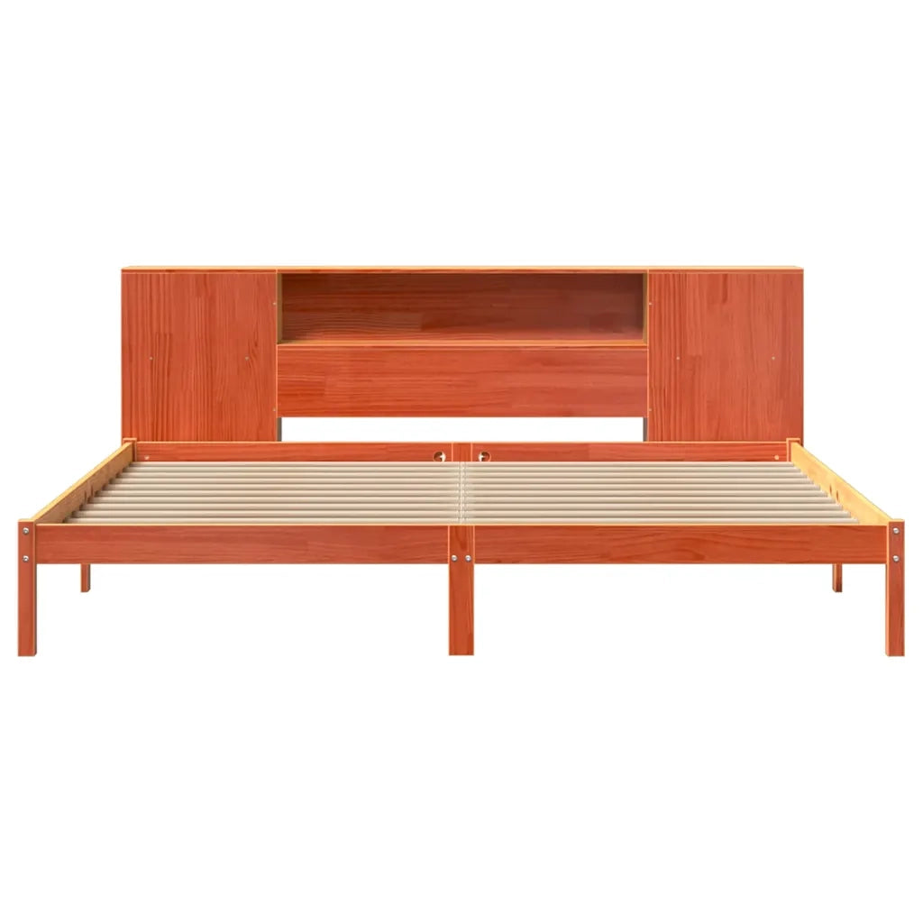 Letto Libreria senza Materasso Marrone Cera 200x200 cm in Pino 3321558