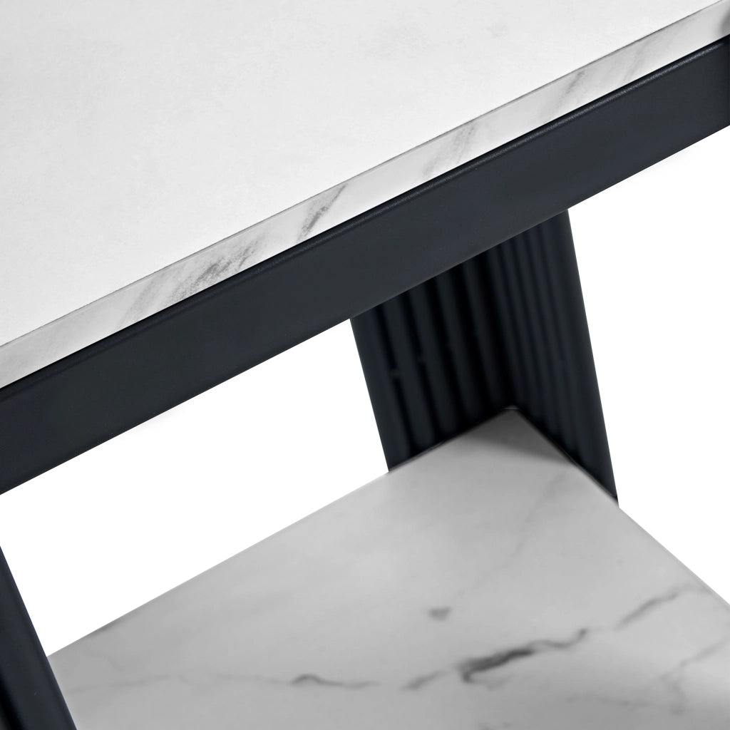 TAVOLINO 2 ripiani 43x40x55 cm MDF effetto marmo nero e bianco