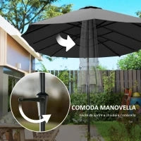 Ombrellone Doppio con Prese d'Aria e Manovella, in Metallo e Poliestere, 4x2.2x2.34 m, Nero e Grigio Scuro