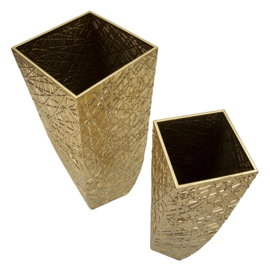Set di 2 Vasi Decorativi VKH389, Oro, Metallo, 34x34x90 cm