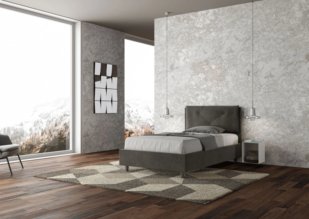 BS COM Letto una piazza e mezza con rete imbottito 120x200 microfibra grigio