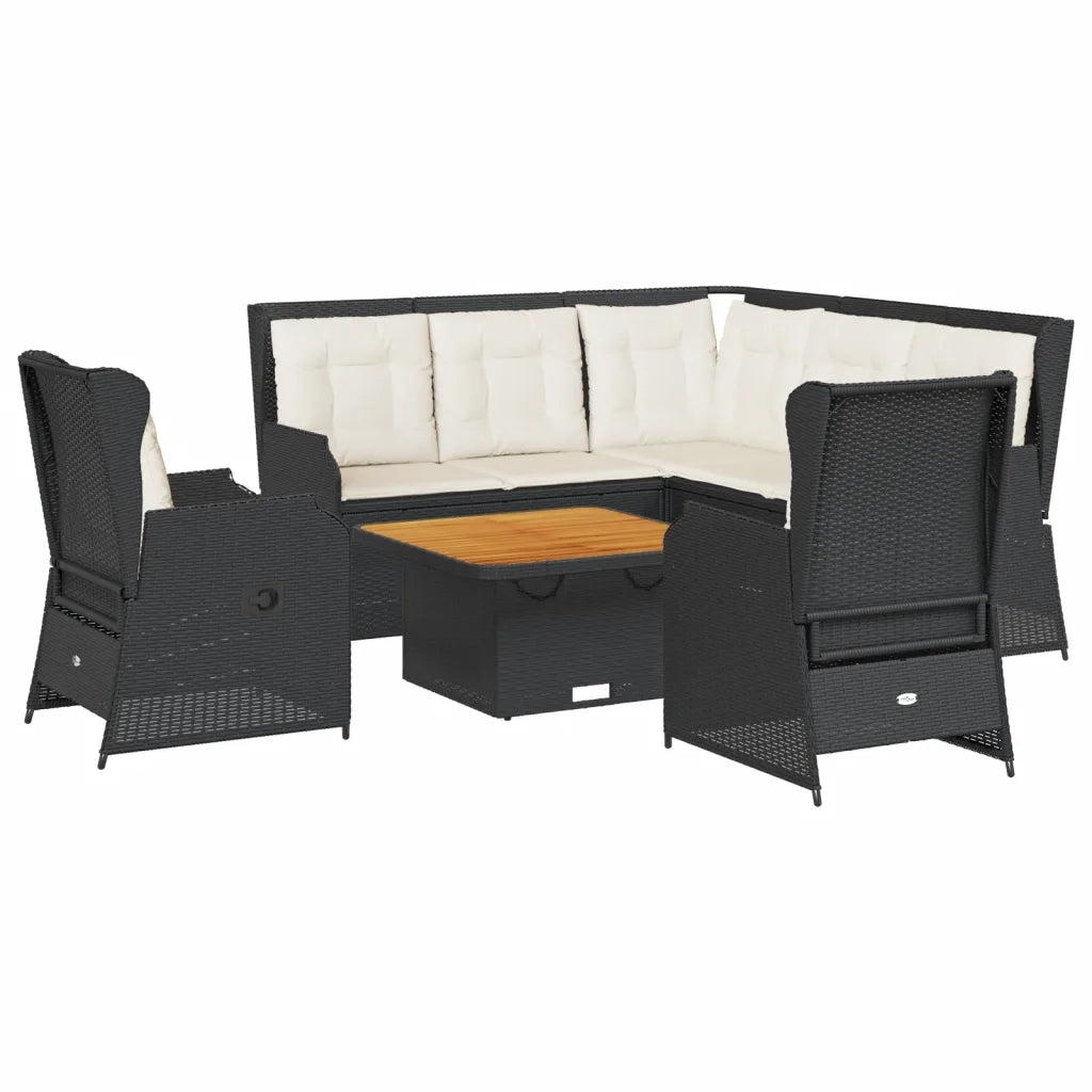 Set Mobili da Giardino 6 pz con Cuscini in Polyrattan Nero 3262155