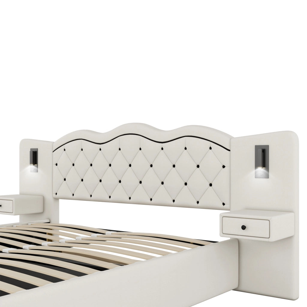 LETTO Imbottito 180x200 cm Beige in lino e MDF con testiera integrata