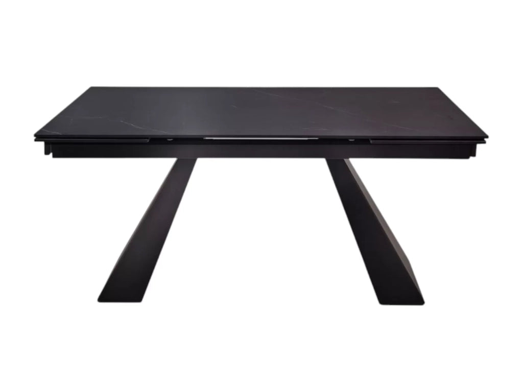 Tavolo moderno allungabile piano nero effetto marmo gambe nere 160x90x78 - Mobili 2G