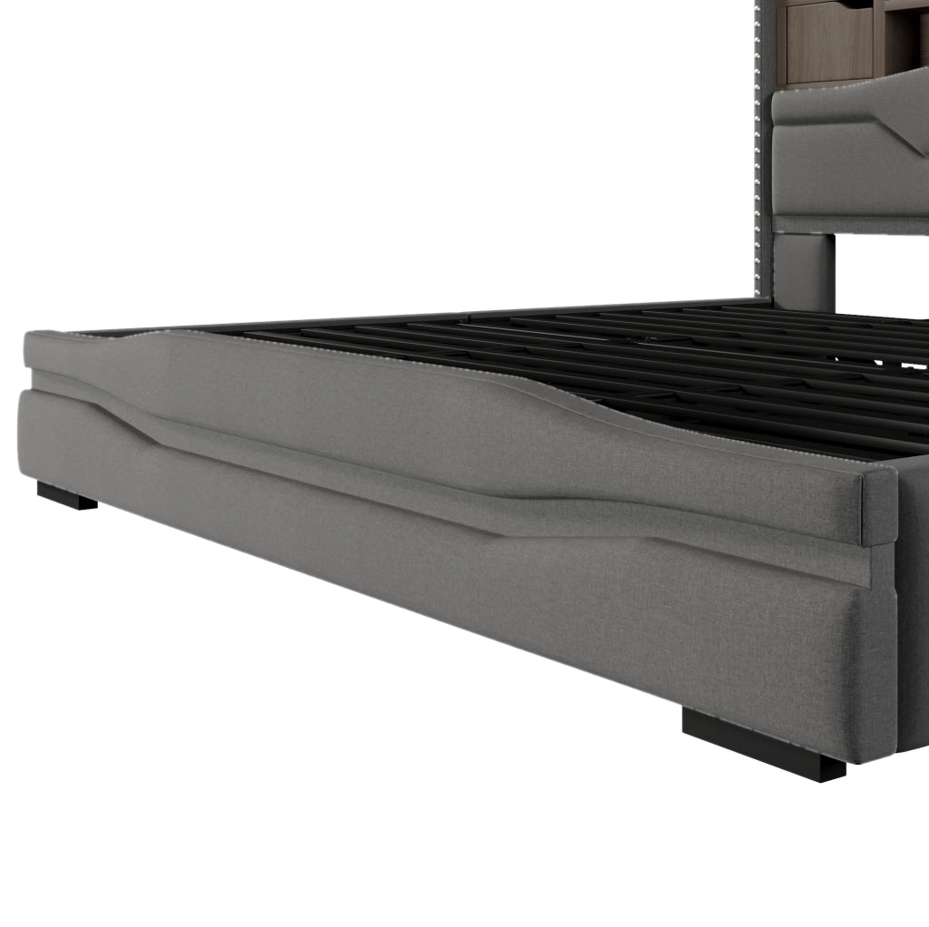 Letto contenitore 180x200 cm con LED, stazione di ricarica e testiera con vano