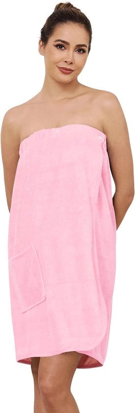 Badia da bagno donna lunga vita con chiusura a bottone – Badia da bagno leggera con chiusura regolabile e tasche laterali pratiche Dimensioni XL colore rosa