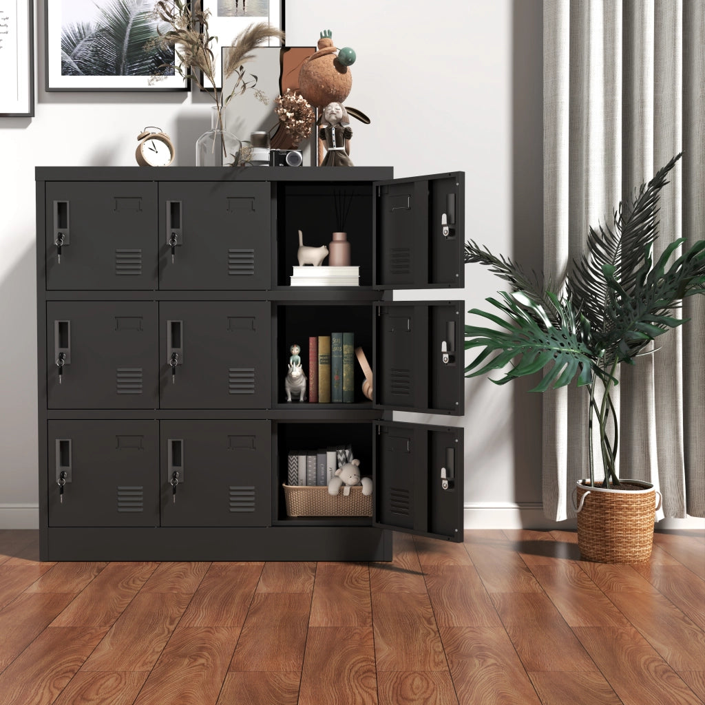 Armadietto metallico a 9 ante con serratura individuale, ventilazione e vano etichette, colore nero