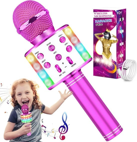Microfono per Karaoke con Illuminazione a LED Colorata e Scintillante - Ottima Qualità Audio