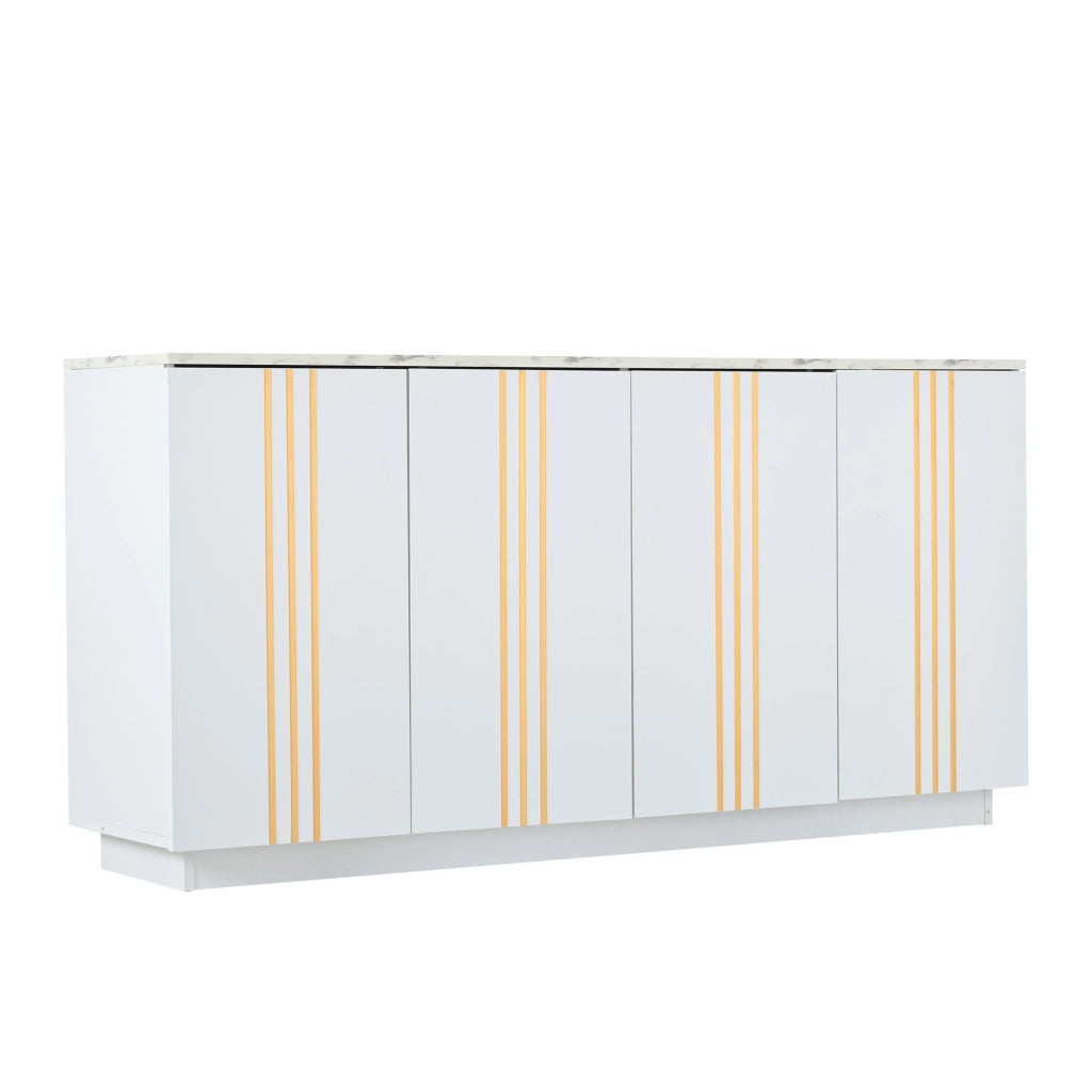 Credenza con 4 ante e ripiani regolabili, per soggiorno e ingresso, in truciolare, bianco e oro, 35 × 140 × 70 cm