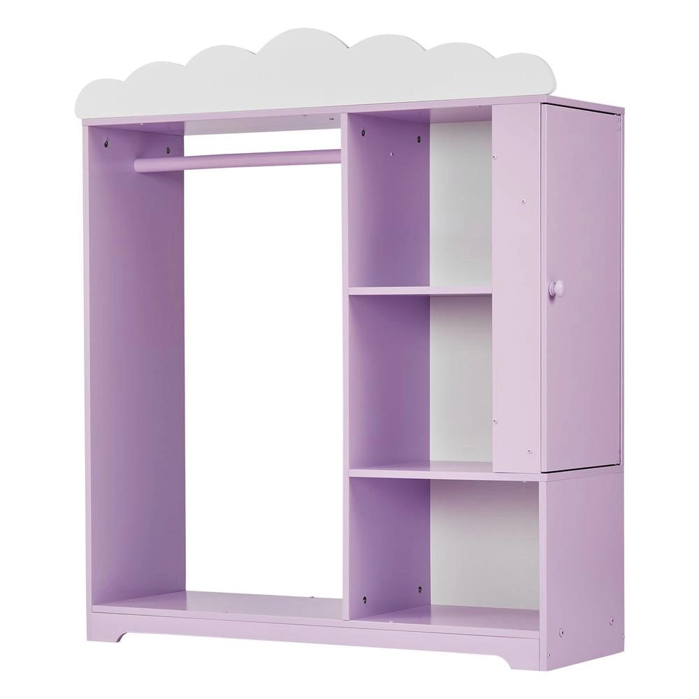 Armadio Costumi Bambini con Mobiletto Portagiochi Viola Specchio Ripiani per Camera e Cameretta
