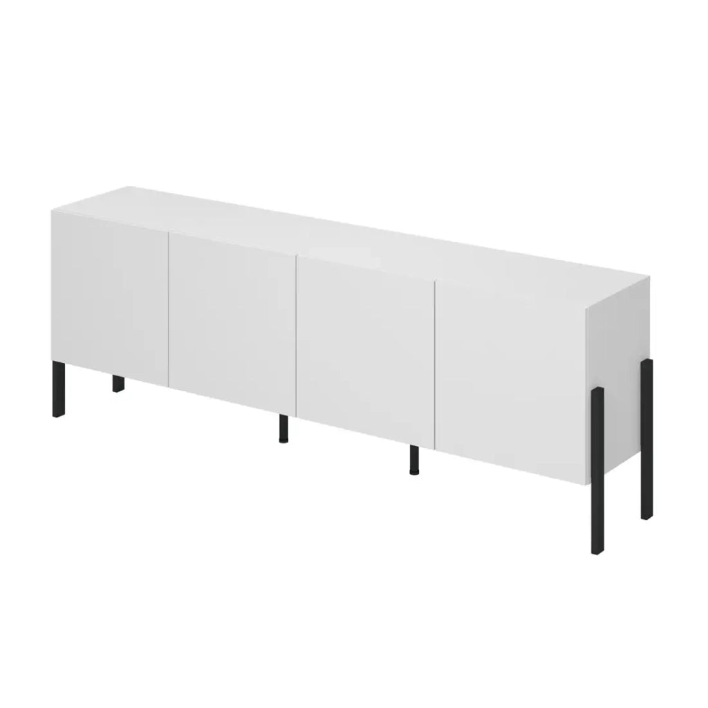 Buffet SALMA – 4 porte Push-to-Open – Bianco super opaco & nero opaco, 204×70×40 cm