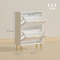 Scarpiera Slim per 12 Paia di Scarpe con 2 Cassetti a Ribalta e Ripiani Regolabili, 60x24x91.5 cm, Bianco