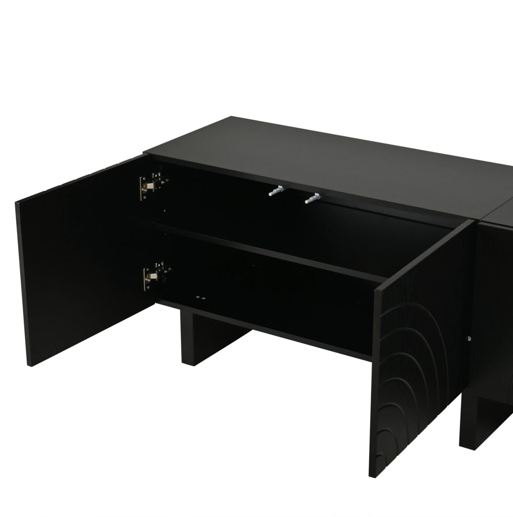 Mobile TV nero con 4 ante strutturate, 180 × 40 × 55 cm