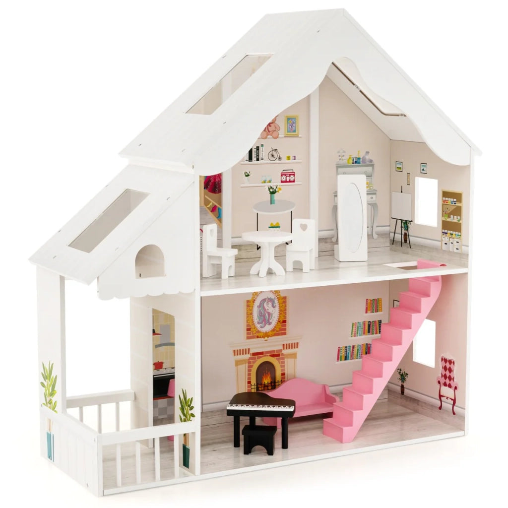 Casa delle bambole semi-aperta 81 x 30 x 86 cm stimola la fantasia atmosfera accogliente MDF bianco 20_0021144