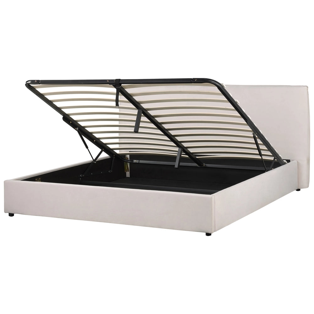 Letto con rivestimento in velluto bianco crema UE King Size 180x200cm Grande testata classica contenitore Doghe in legno