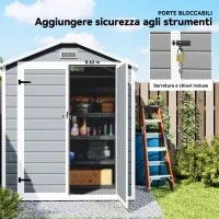 Casetta da Giardino con Finestra e Doppia Porta PP e Alluminio, 183x134x210 cm, Grigio