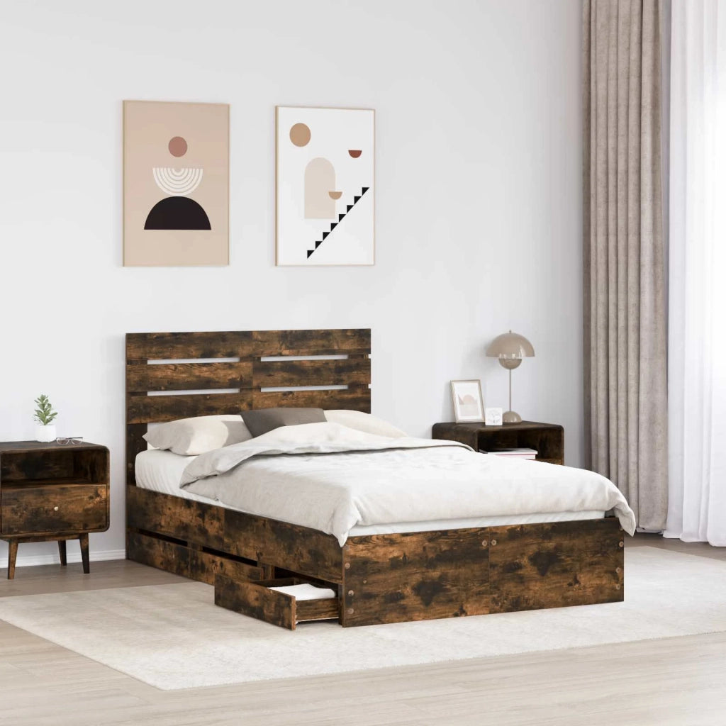 Struttura del letto con cassetto Rovere fumé 135 x 190 cm
